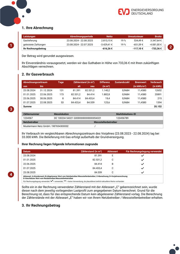 Musterbeispiel Jahresrechnung Gas Seite 2 - Privat