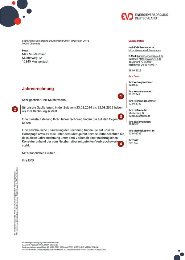 Musterbeispiel Jahresrechnung Gas Seite 1 - Privat